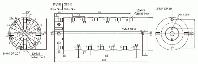 3012004のシリーズ3012004シリーズM5 12道Pnuematic/+Electric Hybridry回転式連合スリップ リング デッサン