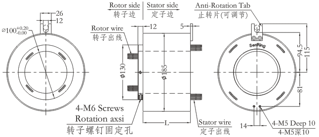 穴のスリップ リング スリップ リング デッサンを通したh100185シリーズH100185シリーズ穴のサイズ100mm （空シャフト）