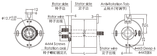 eh1256-02シリーズEH1256-02シリーズ ギガビットのイーサネット ロータリージョイントのスリップ リング デッサン