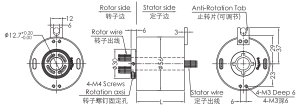 uh1256-02シリーズUH1256-02シリーズUSB2.0信号のスリップ リング スリップ リング デッサン