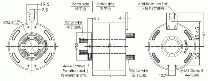 fh2586シリーズFH2586シリーズDustproof&Waterproofのスリップ リング鉛の電気電気器具のスリップ リング デッサン