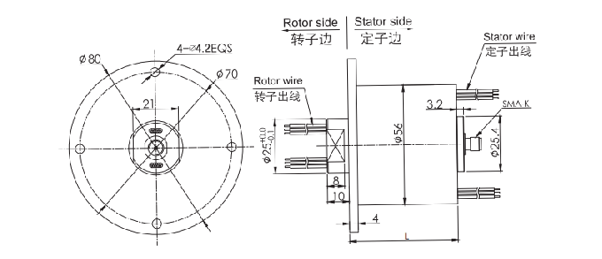 hf0118-56シリーズHF0118-56シリーズRfロータリージョイントのスリップ リング スリップ リング デッサン