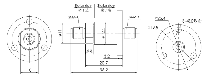 hf0118-12シリーズHF0118-12シリーズ単一チャネルRfのロータリージョイントのスリップ リング スリップ リング デッサン