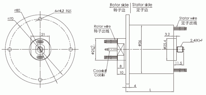 hf0150-56シリーズHF0150-56シリーズRfロータリージョイントのスリップ リング スリップ リング デッサン