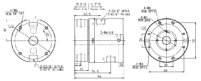 3002012シリーズ3002012シリーズG3/8 2道の空気及び電気回転式連合スリップ リング デッサン