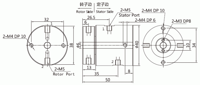 3002004のシリーズ3002004シリーズM5 2道Pnuematic/+Electric Hybridry回転式連合スリップ リング デッサン